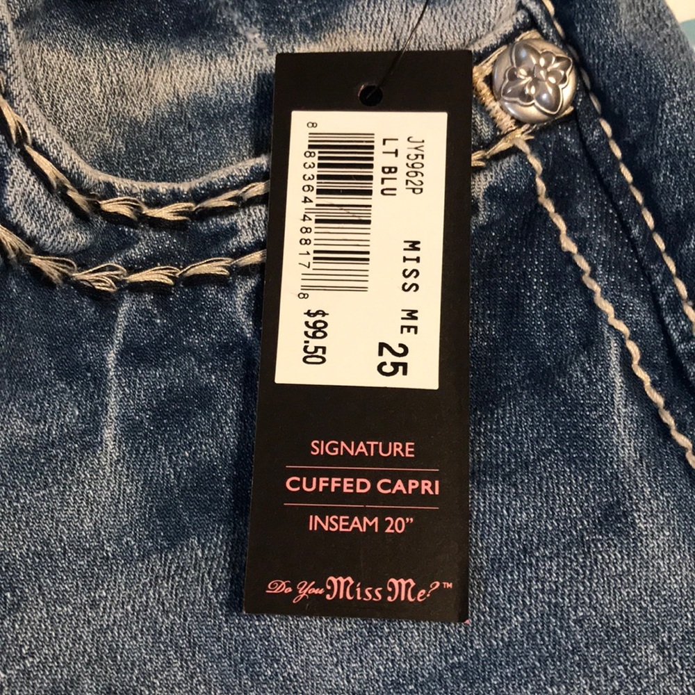 Miss Me Signature Cuffed Capri LT BLUE Inseam 20” - Picture 5 of 8